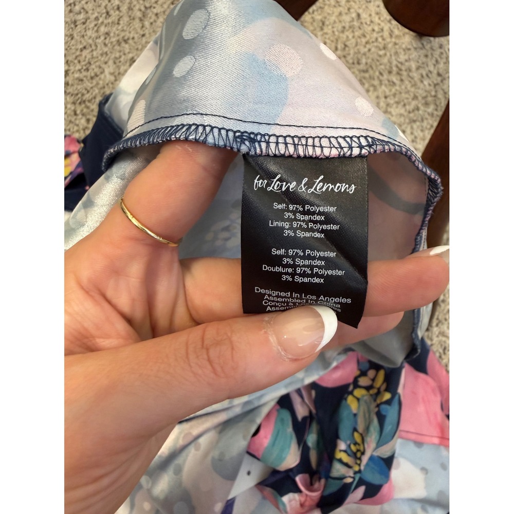 NWT For Love & Lemons Victoria Satin Floral Midi Dress Navy Pink Long Sleeve M - Picture 13 of 13